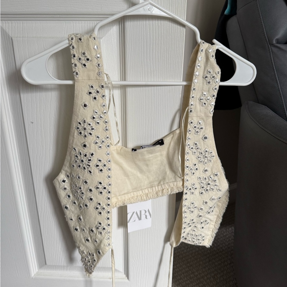 Zara Cream Embellished Tank Top